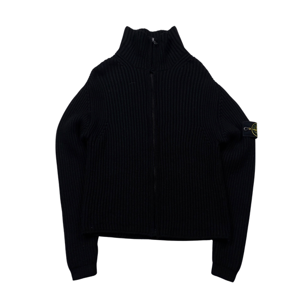 Vintage Knitted Stone Island Quarter Zip Jumper top Black