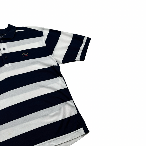 Paul & Shark Navy/White Stripped Short Sleeve Polo - Medium