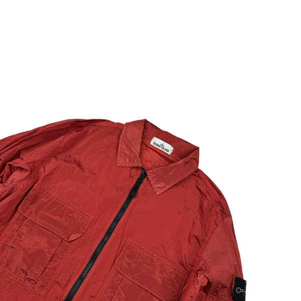 Stone Island 2019 Red Nylon Metal Rip Stop Overshirt - Large