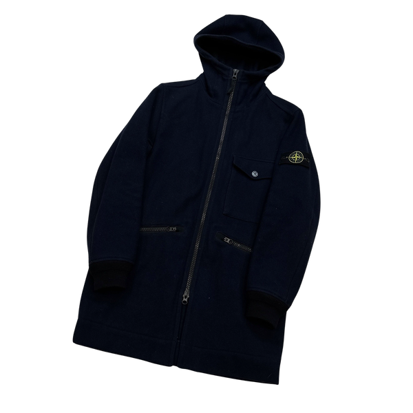 Stone Island 2017 Navy Panno Speciale Long Wool Jacket - Medium