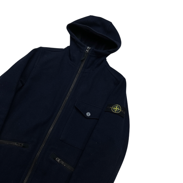 Stone Island 2017 Navy Panno Speciale Long Wool Jacket - Medium