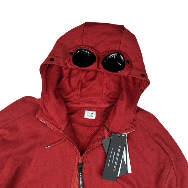 CP Company Carmine Red Cotton Goggle Hoodie - Small