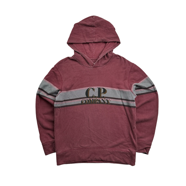 CP Company Burgundy Cotton Spellout Stripe Hoodie - Medium