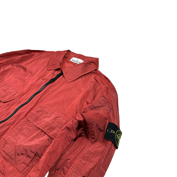 Stone Island 2019 Red Nylon Metal Rip Stop Overshirt - Large