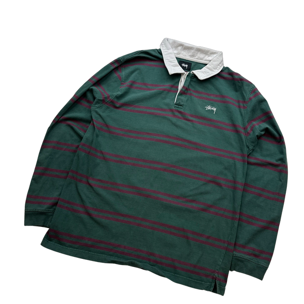 Stussy Green Striped Rugby Shirt - Large