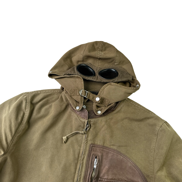 CP Company 2005 Brown Leather Detailed Goggle Jacket - Large