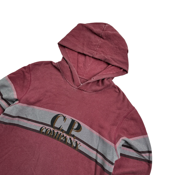 CP Company Burgundy Cotton Spellout Stripe Hoodie - Medium