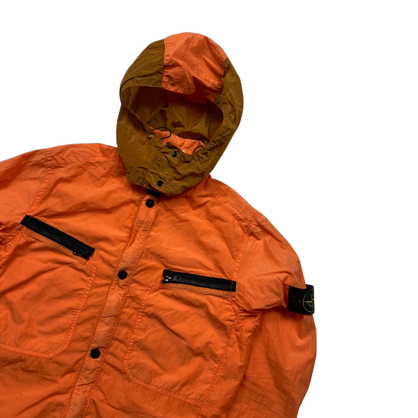 Stone Island 2015 Orange Nylon Metal Hooded Overshirt - Smalll