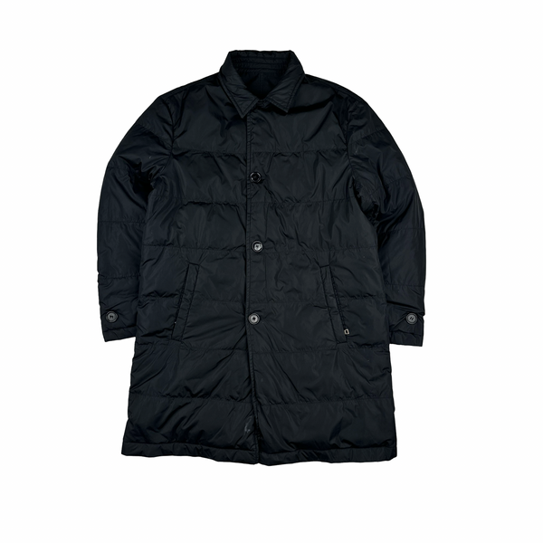 Prada Black Nylon Spellout Tab Padded Reversible Jacket - Large