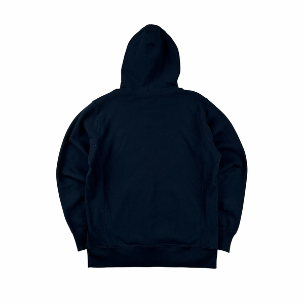 Supreme Navy Fleece Spellout Pullover Hoodie - Large