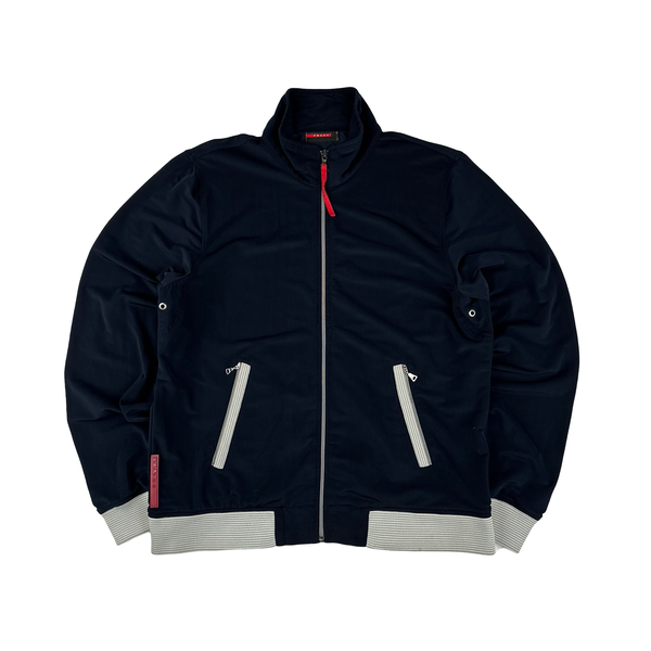 Prada Navy Nylon Stretch Zipped Jumper - Medium