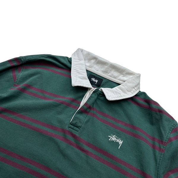 Stussy Green Striped Rugby Shirt - Large