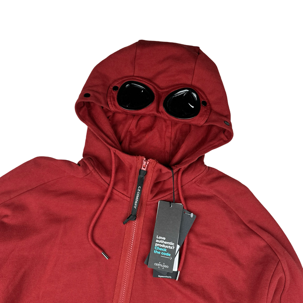 CP Company Carmine Red Cotton Goggle Hoodie - Small