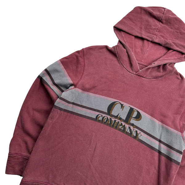 CP Company Burgundy Cotton Spellout Stripe Hoodie - Medium