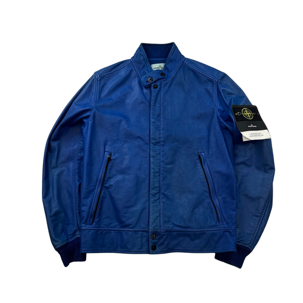 Stone Island 2014 Blue Lightweight Leather Felpa Jacket - Large