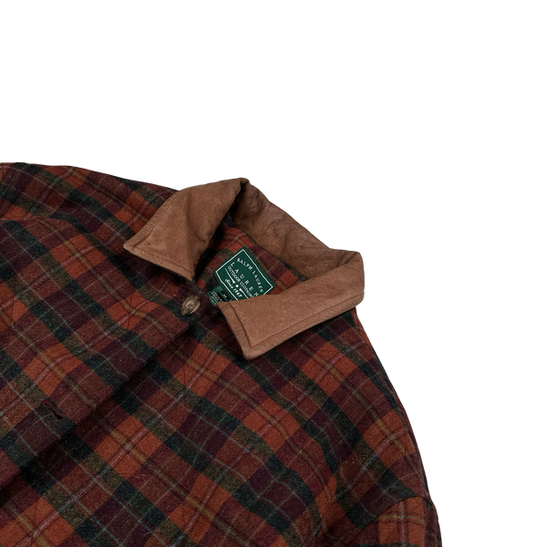 Ralph Lauren 90's Wool Flannel Lined Leather Collar Jacket - Medium
