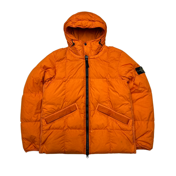 Stone Island Orange Down Garment Dyed Crinkle Reps Puffer Jacket Med Mat s Island