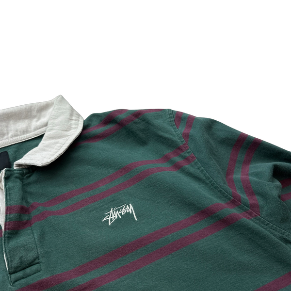 Stussy Green Striped Rugby Shirt - Large