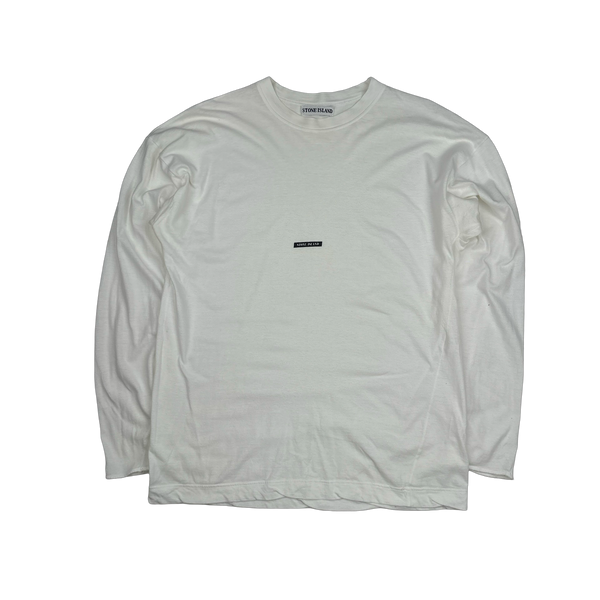 Stone Island Vintage 90’s White Cotton Spellout Long sleeve T Shirt - Large