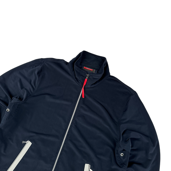 Prada Navy Nylon Stretch Zipped Jumper - Medium