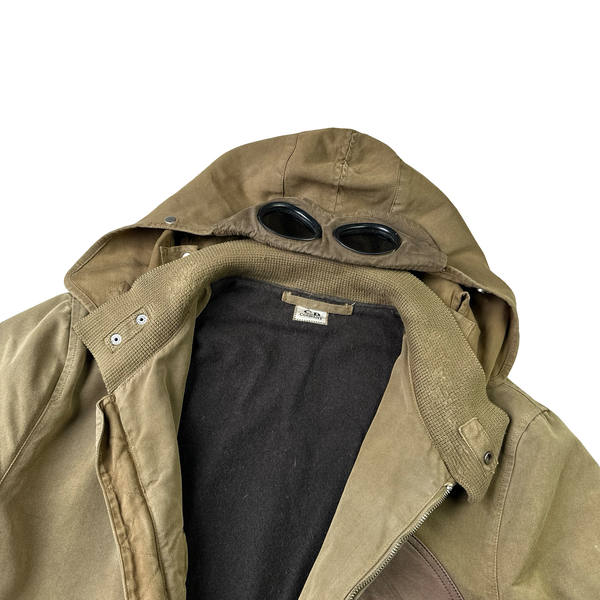 CP Company 2005 Brown Leather Detailed Goggle Jacket - Large