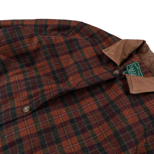 Ralph Lauren 90's Wool Flannel Lined Leather Collar Jacket - Medium