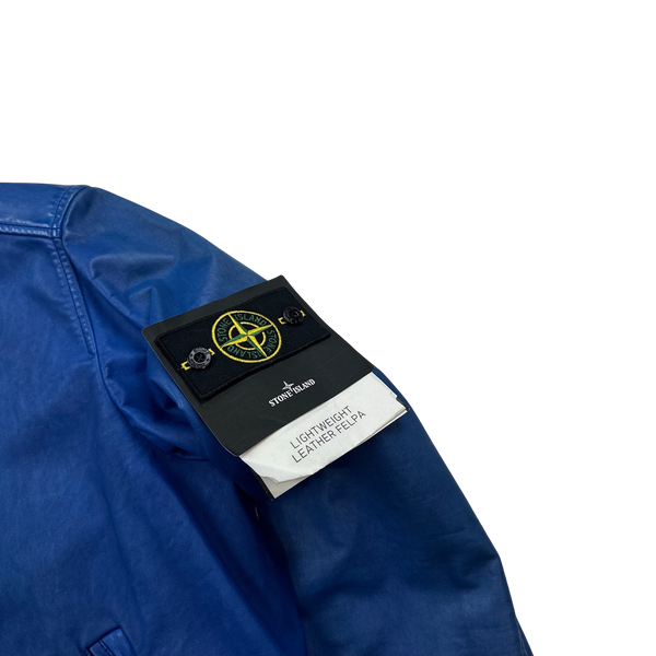 Stone Island 2014 Blue Lightweight Leather Felpa Jacket - Large