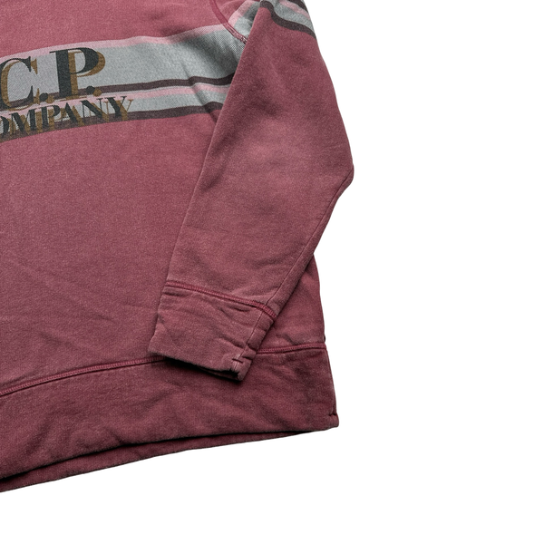 CP Company Burgundy Cotton Spellout Stripe Hoodie - Medium