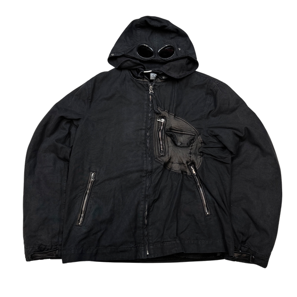CP Company 2005 Black Leather Detailed Goggle Jacket - Large