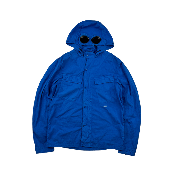 CP Company Blue Cotton Spellout Goggle Jacket - Large