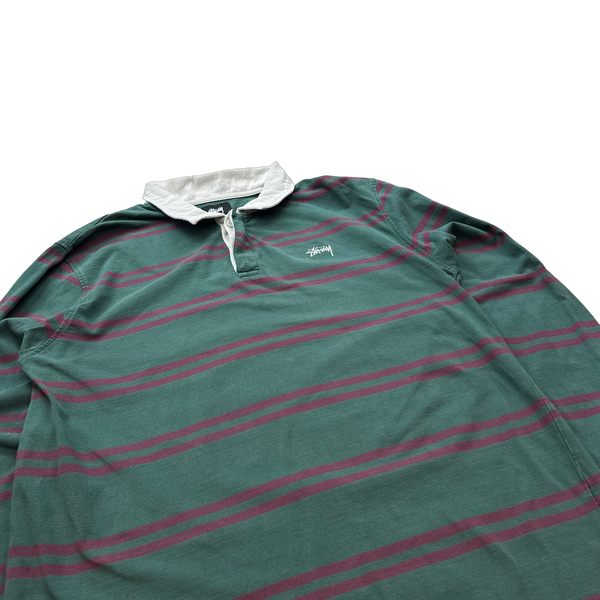 Stussy Green Striped Rugby Shirt - Large