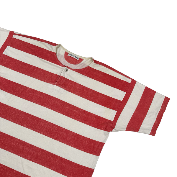 Stone Island Vintage 80's Cotton Red Striped Marina T Shirt - Large