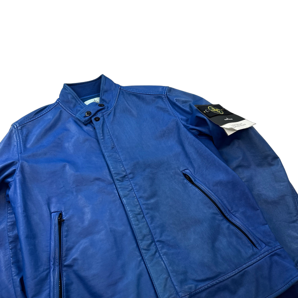 Stone Island 2014 Blue Lightweight Leather Felpa Jacket - Large