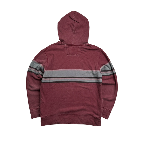 CP Company Burgundy Cotton Spellout Stripe Hoodie - Medium