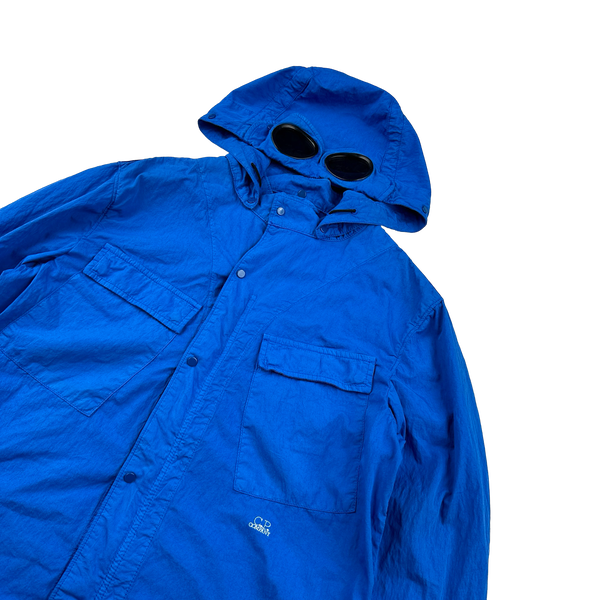 CP Company Blue Cotton Spellout Goggle Jacket - Large