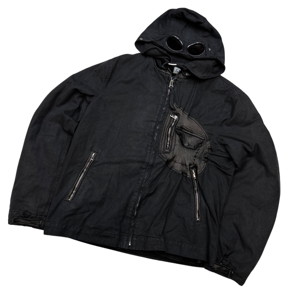 CP Company 2005 Black Leather Detailed Goggle Jacket - Large