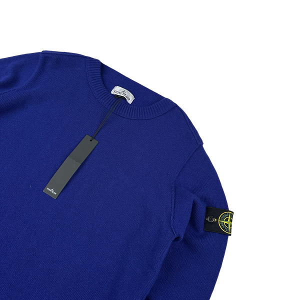 Stone Island 2023 Blue Thick Wool Crewneck Jumper - Large