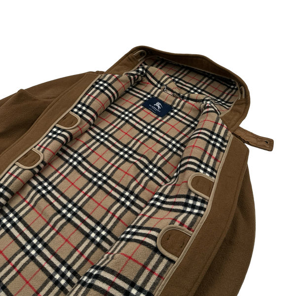 Burberry Brown Lana Wool Nova Check Lined Duffle Coat - Large