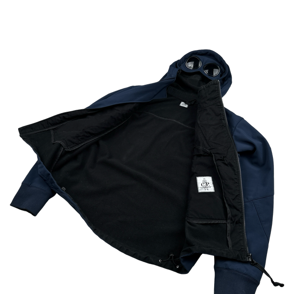 CP Company Navy Fleece Lined Asymetric Soft Shell Goggle Jacket - Large