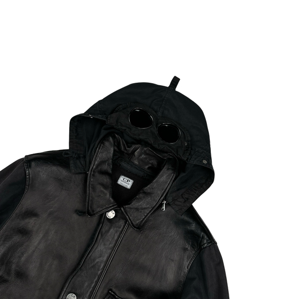 CP Company 2004 Black Calf Leather Goggle Field Jacket - XL