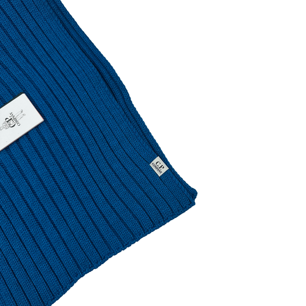 CP Company Blue Ribbed Wool Knitted Scarf