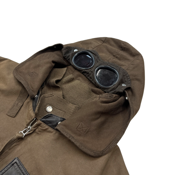 CP Company 2005 Brown Leather Detailed Goggle Jacket - XXL