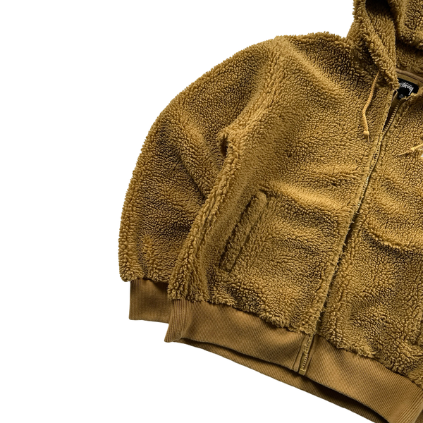 Stussy Teddy Fleece Zipped Hooded Spellout Jumper - Medium