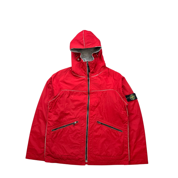 Stone Island 2003 Red Wool Lined Nylon Shell Jacket - Medium