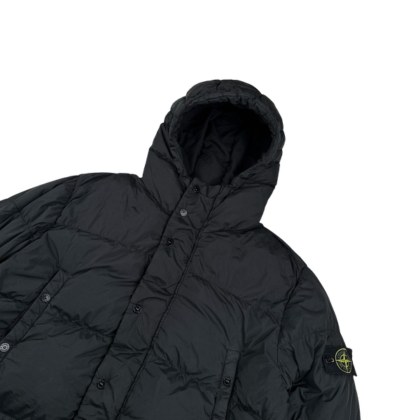 Stone Island 2013 Black Crinkle NY Down Long Puffer Jacket - XL