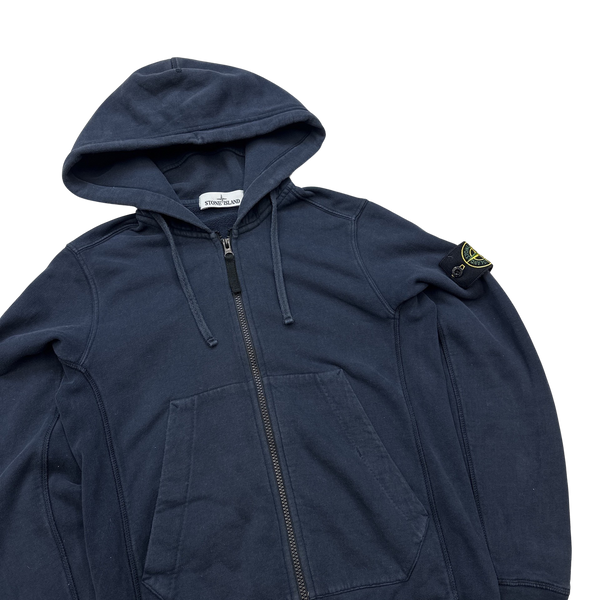 Stone Island Navy Zipped Cotton Hoodie - Small