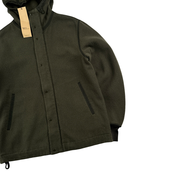 Ten C Khaki Hooded Base Liner Knit Jacket - Large