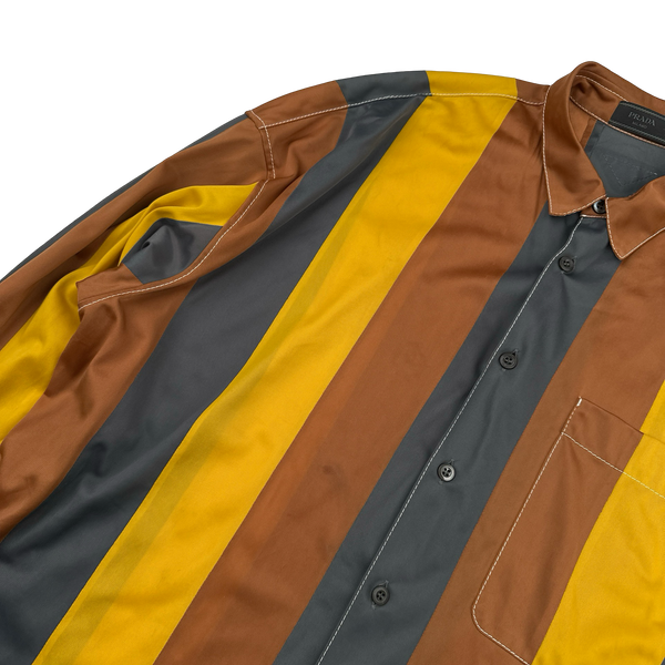 Prada Runway Striped Panel Silk Twill Buttoned Sample Shirt - XL