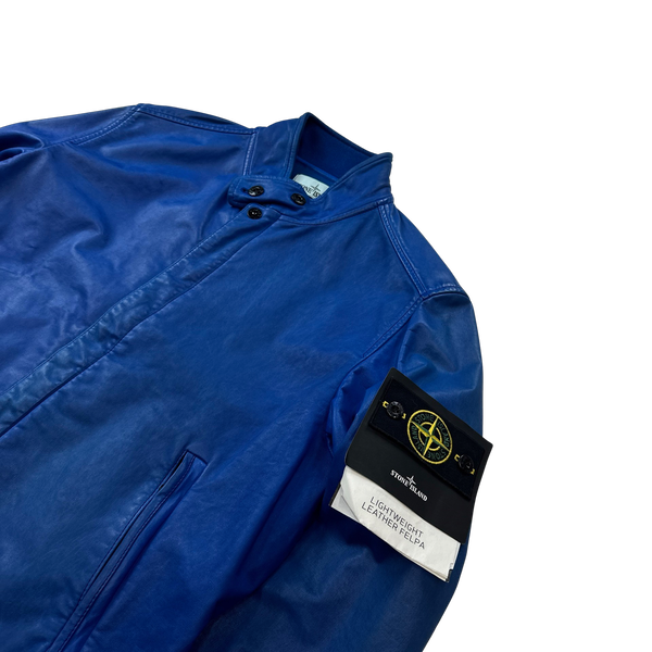 Stone Island 2014 Blue Lightweight Leather Felpa Jacket - Large