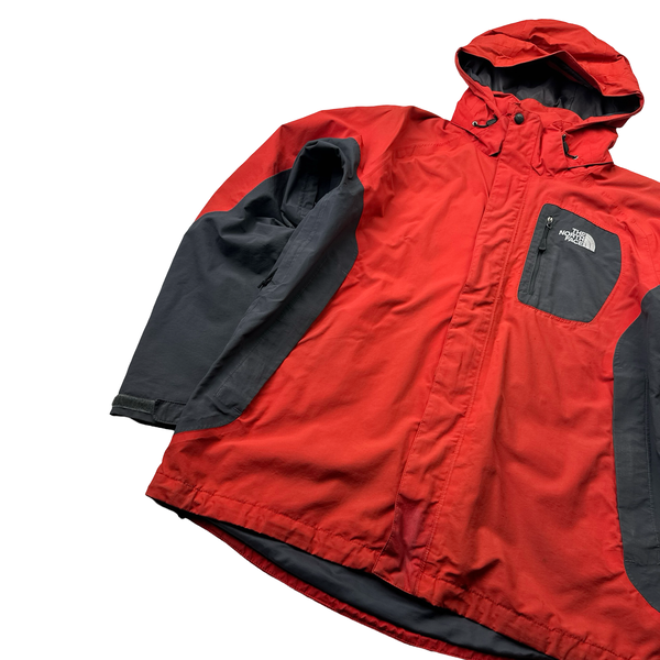 North Face Red/Grey Colour Block HyVent Rain Jacket - Medium